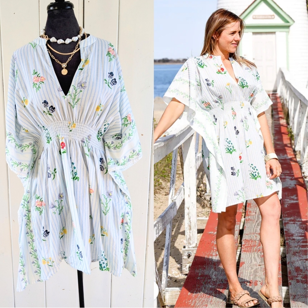 🌴Floral Striped Kaftan Swim Cover-Up sz L